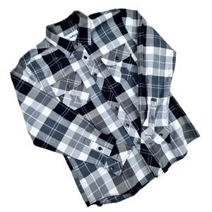 Clipper‎ New York Mens Black Gray Plaid Button Up Long Sleeve Shirt L